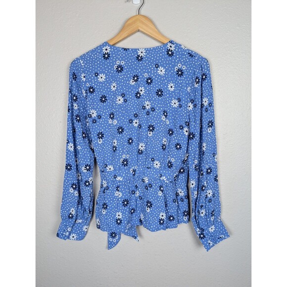 Talbots Blue Floral Wrap Top Poet Sleeve Blouse Small - Picture 3 of 9